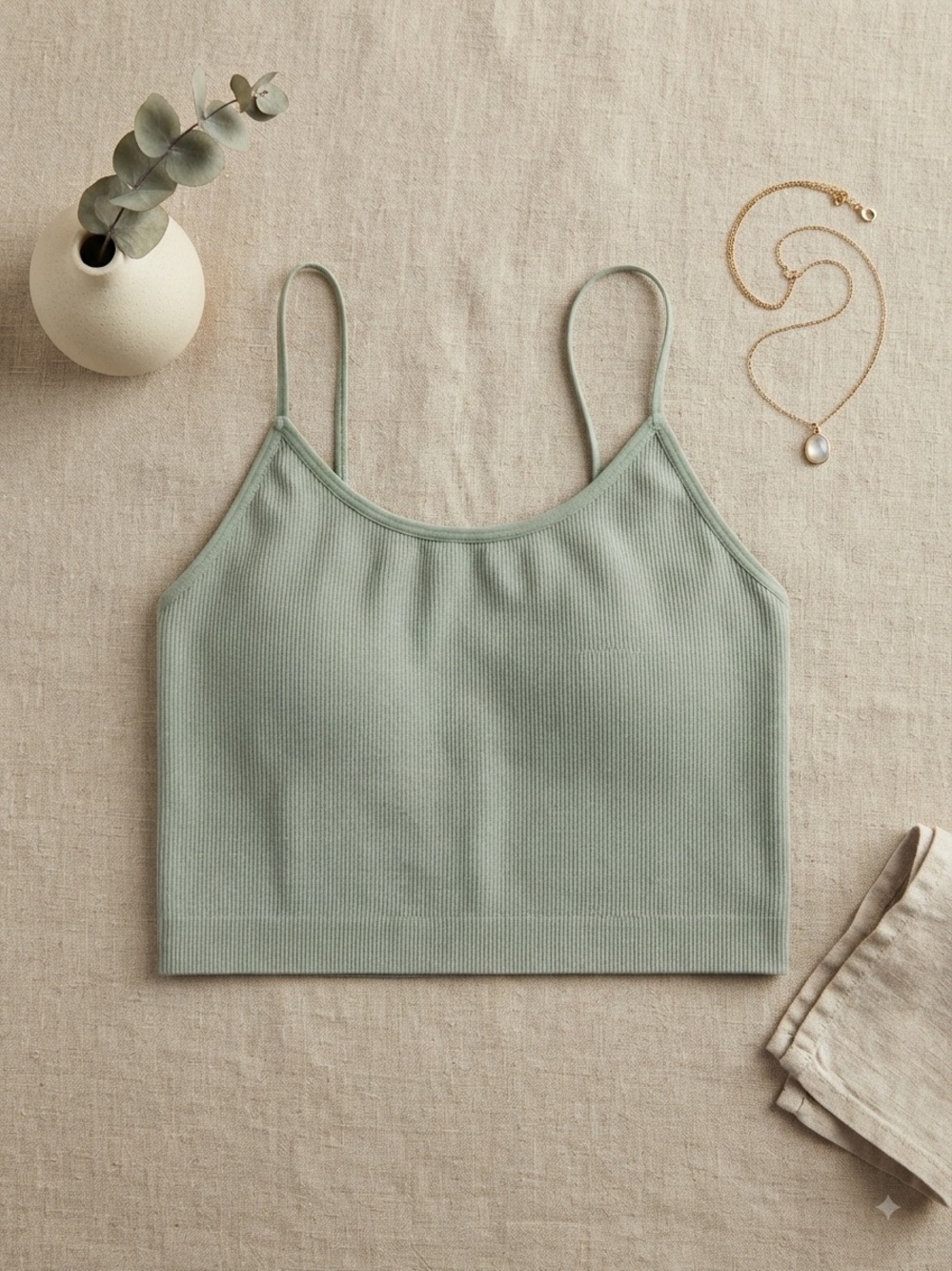 Essentials Sage Green Knit Cami with Thin Straps